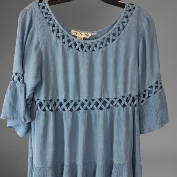 Simply Noelle Blue Cut Out Lined Tiered Babydoll Dress - Picture 3 of 12